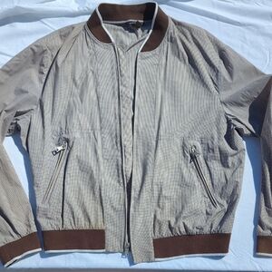 Men's Banana Republic Taupe and Brown Gingham Bomber Jacket